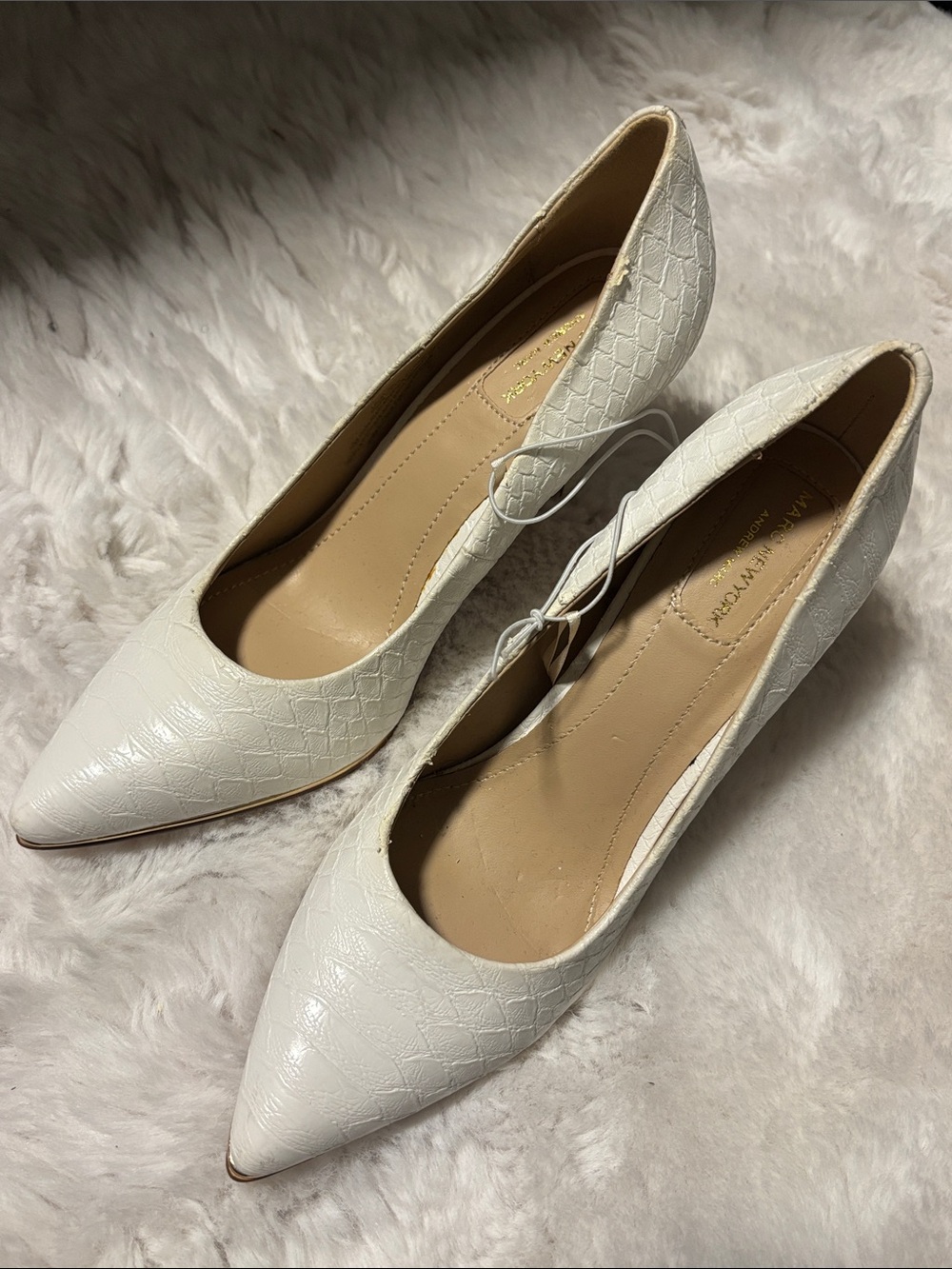 White with Gold Accents Pointed Toe Marc New York Alligator Patterned Pumps